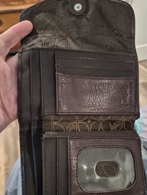 Fossil Dark Brown Leather Trifold Wallet with ID Window
